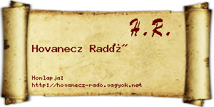 Hovanecz Radó névjegykártya